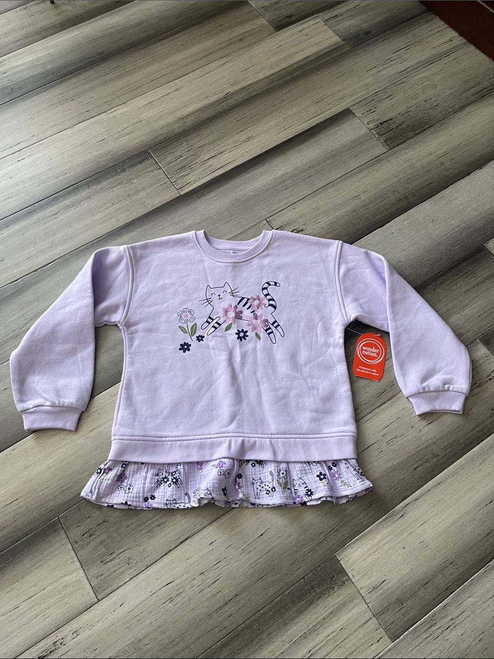 Wonder Nation Girls Long Sleeve Relaxe Fit Purple Top, Size 8